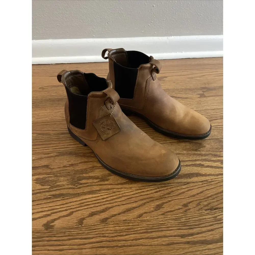 Timberland Men’s Brown Leather Chelsea Ankle Boots Slip-On Waterproof US 11 M
